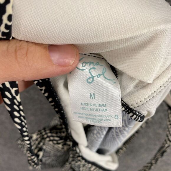 5/$45 Kona Sol Tankini Top Women M Medium Black Geometric Push Up Sleeveless - Picture 7 of 9